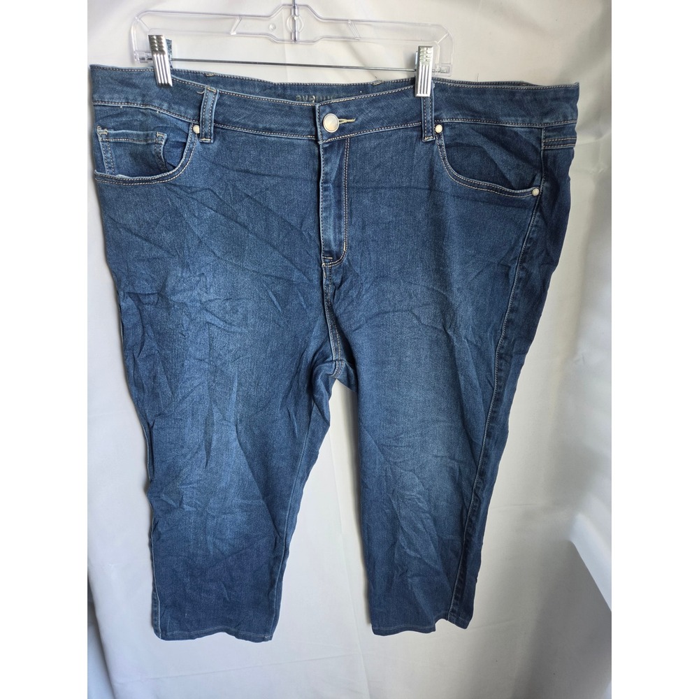 Avenue Skinny Capri Jeans Womens Blue Dark Wash Skinny Mid Rise Capri